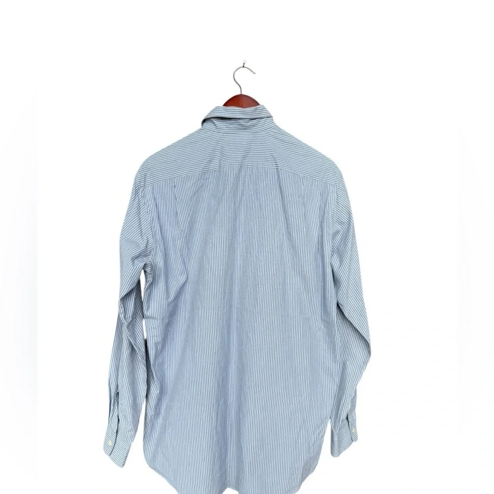 Polo Ralph Lauren Mens Size M Blue Striped Two Ply Cotton Button Up Shirt